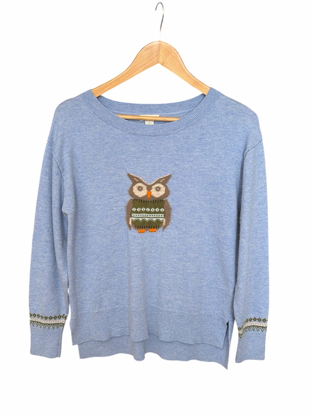 Sundance Blue wise owl sweater size small wool blend casual preppy graphic print